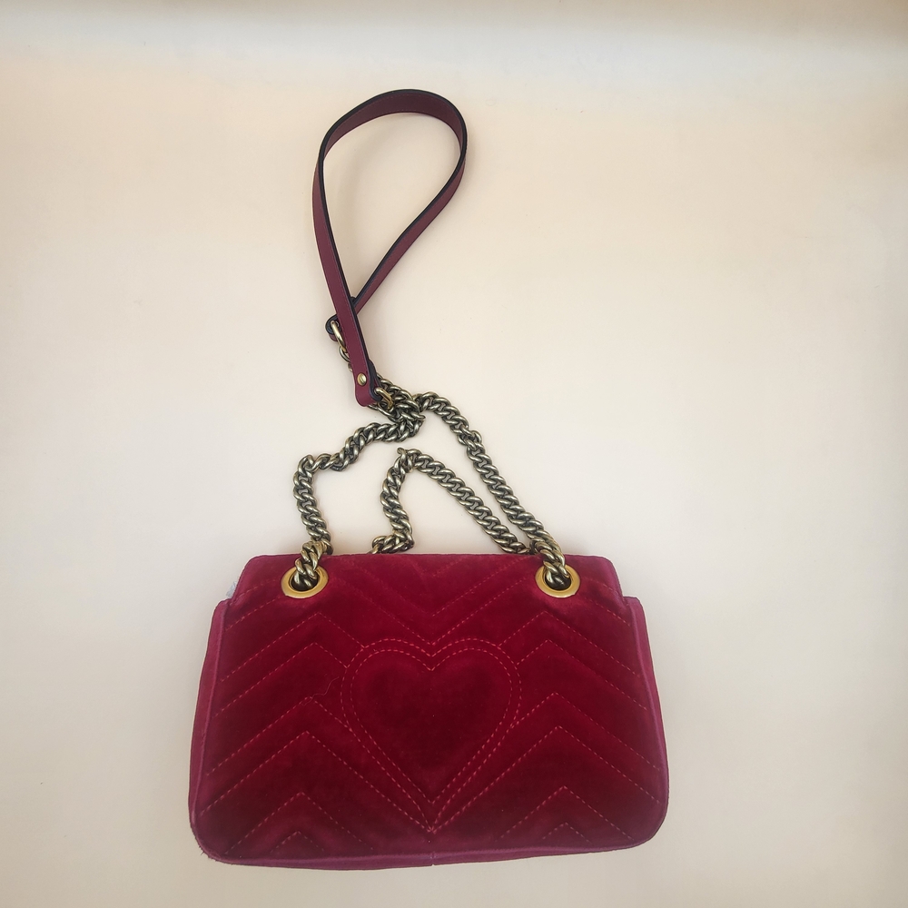 GUCCI Velvet Matelasse Mini GG Marmont Shoulder Crossbody Bag Hibiscus Red,Auth. - Picture 2 of 15